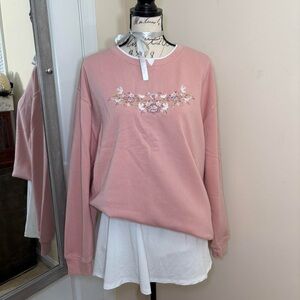 Floral Embroidered Pink Sweater